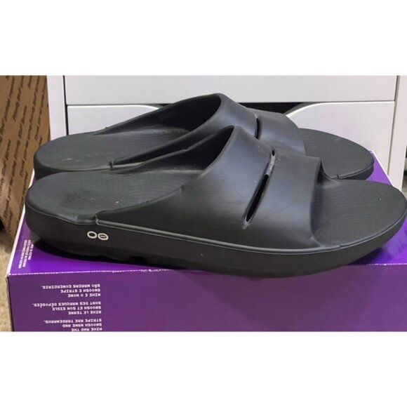 Oofos Ooahh Sport Black Recovery Slide Sandals Size Men 12 Women 14 Gently Worn - Picture 1 of 7